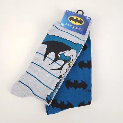 Batman Socks 2 Pair Men's Crew 6-12 Grey Blue DC Comics New • $12.67