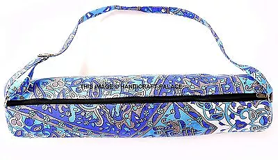 Mandala Portable Yoga Mat Carry Bag With Shoulder Strap Indian Blue Carrier Bag • $42.89