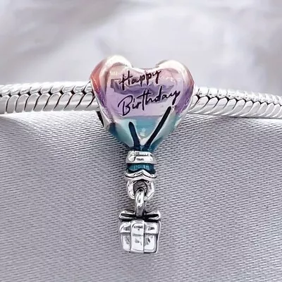 Silver Happy Birthday Balloon Dangle Charm-UK Seller-Fast Postage-UK Seller • £2.99