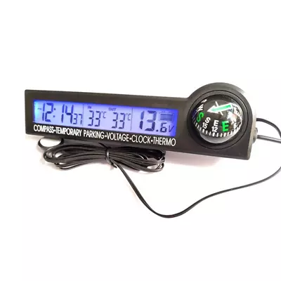 Car Digital Campass Clock Thermometer Voltage Meter LCD Backlight Icing Alarm • $19.15