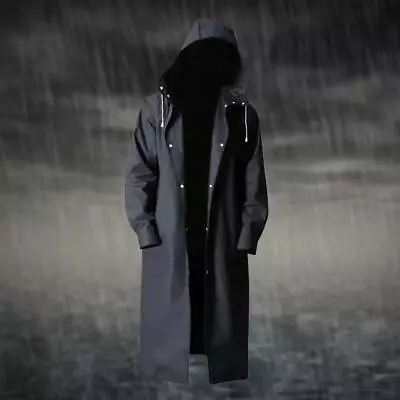 Men Black Waterproof Long Raincoat Rain Coat Hooded • $24.99