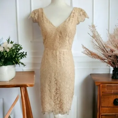 Women's Anthropologie Jenny Yoo Collection Beckett Blush Lace Mini Dress Size 4 • $29.99