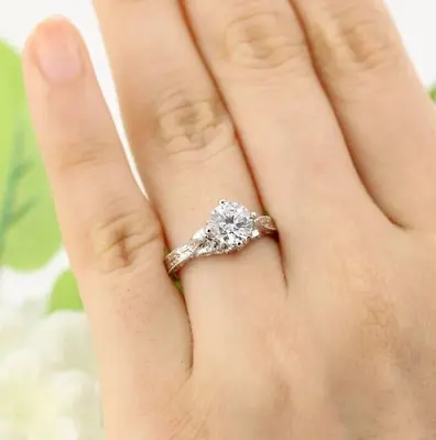 2 Ct Round Diamond Vintage Engagement Ring Bridal 14K White Gold Finish Size J-T • £88