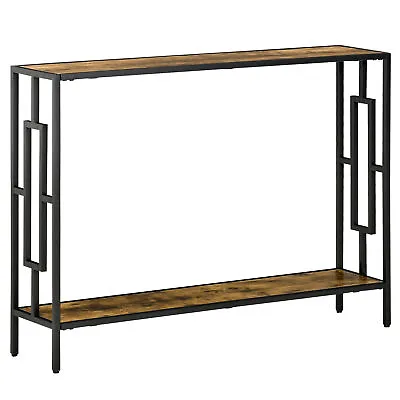 HOMCOM Industrial Console Table W/ Storage Shelf Black Metal Frame Rustic Brown • £52.99