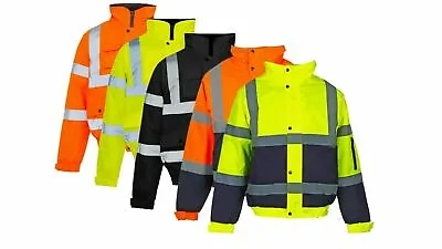 £22.99 • Buy Men Hi-Vis Visibility Viz Bomber Jacket ,Waterproof Safety Work Wear | 2 Tone