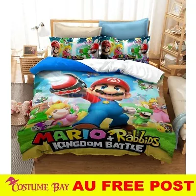 Super Mario Quilt Duvet Cover Bed Set Single Double Queen Size • £23