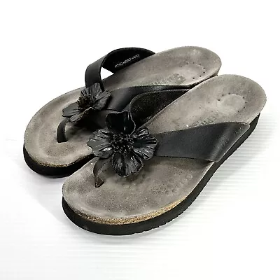 Mephisto Violette Leather Black Flip Flop Thong Sandals Women's 8 EUR 38 • $19.99