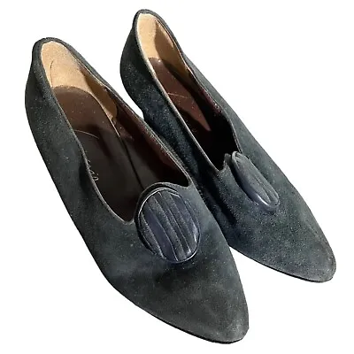 Giorgio Vero Cuoio Black Suede Loafer Shoes Cuban Heel UK 5 Eur 38 Made In Italy • £20