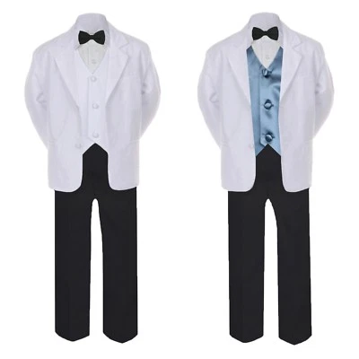 $45.99 • Buy 6pc Baby Toddler Boy Children Formal Black White Suit Tuxedo Satin Vest Sz Sm-4T