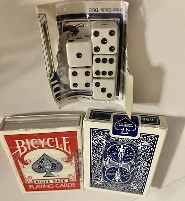 VTG 2 Decks Bicycle Playing Cards Blue/Red Rider Back 1 Sealed 1 Preowned + Dice • $9.99