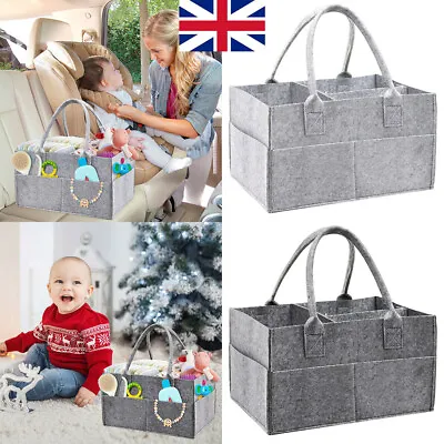 UK Baby Diaper Caddy Organizer Felt Changing Nappy Kids Storage Carrier Bag Grey • £5.69