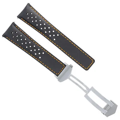 Leather Watch Strap Clasp 20mm For Tag Heuer Carrera Cv2010 F1 Black Os Perforat • £38.56