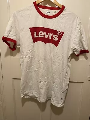 LEVI'S Mens Graphic T-Shirt Top Size Medium White Cotton • £9.99