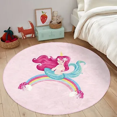 Mermaid On The Rainbow Pink Girls' Room Rug | Homeezone • $139.82