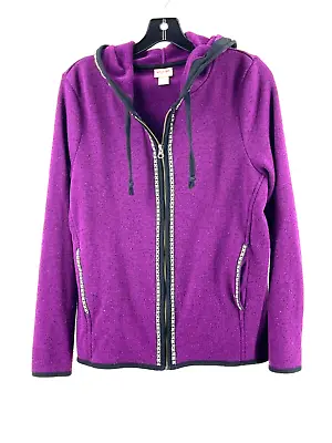Mossimo Women's Burgundy Embroidered Full Zip Hooded Sweatshirt Hoodie Size L • $24.99