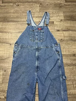 Vintage Dickies Denim Blue Bib Overalls 40x32 Mens Carpenter Work Wear USA Made • $15