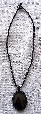 Macrame & Haematite Black Oval Pendant Cord Short Necklace Handmade • £8