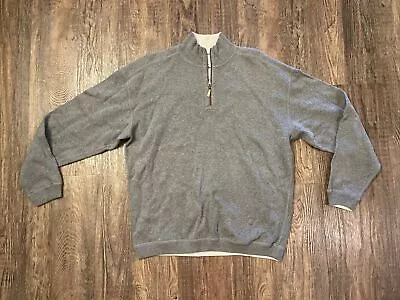 Tommy Bahama Sweater Men M Gray Herringbone 100% Cotton 1/4 Zip Mock Neck Collar • $25