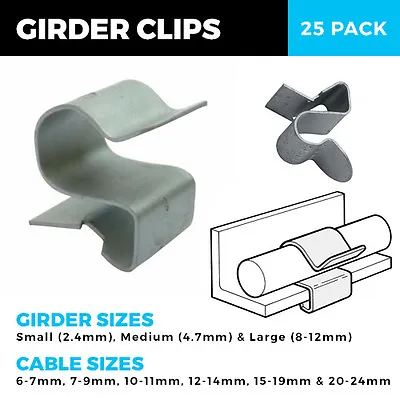 £9.45 • Buy Girder Cable Clips Metal Edge 2.4mm - 12mm Girder, 6mm - 24mm Cable Pack Of 25