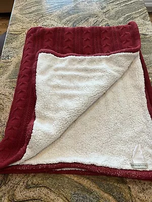 Pottery Barn Cable Throw Blanket Sherpa Red Pre Owned • £36.10