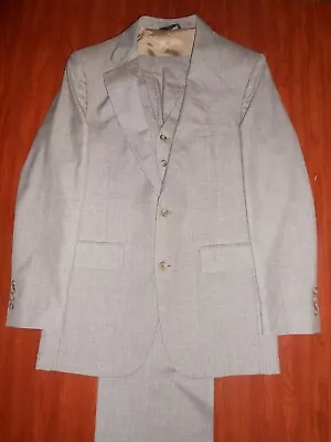 Vintage Men's Nino Cerruti Belk Lindsey 1970's 3 Piece Suit Tan Polyester 40 R • $39.99