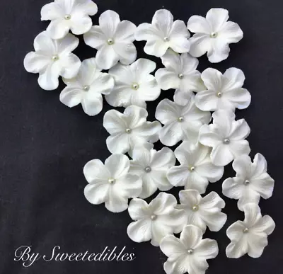 White Gum Paste Flowers Edible With SILVER Dragee In Middle • $21