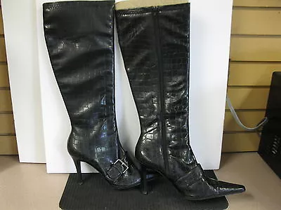 Amanda Smith Black Croc Boots. Size 9.5. High Heel. Side Zip. • $50