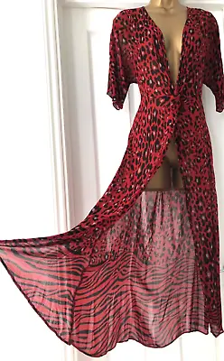 £11.99 • Buy Zara Red Animal Print Sheer Wrap Kaftan Long Top Tunic Beach Dress Cover Up S