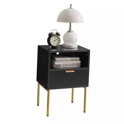  Nightstand Mid-Century Bedside Table With Storage Drawer Small Black Modern • $73.58