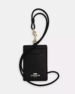 Coach F57311 Crossgrain Leather Lanyard Badge ID Holder - Black/Gold • $57.92