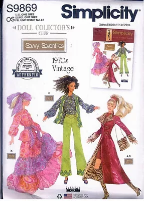 Simplicity 9869 Doll Collectors Club Vintage Retro 70s Pattern Fits Barbie • $8.99