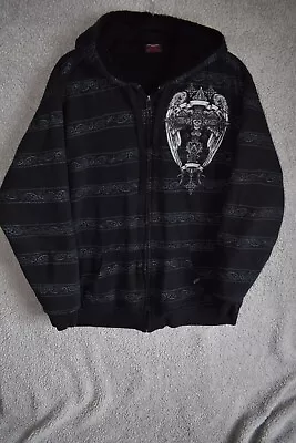 MMA ELITE Hoodie Sz XL Cyber Skull All Over Stripe Print Zip Up Sherpa Lined Men • $130