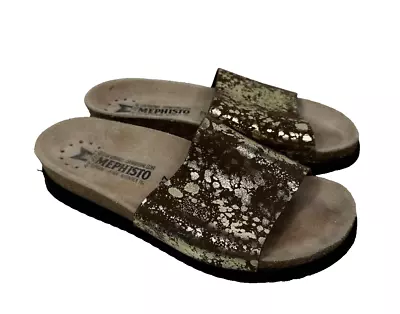Mephisto Hanik Sandal Women's Sz 37 Gold Splatter Sandals Slides • $45