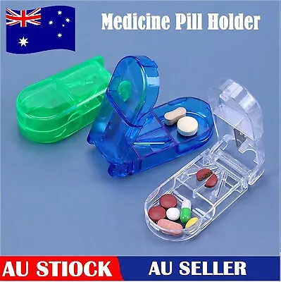 $9.99 • Buy Medicine Pill Tablet Cutter Splitter Tablet Holder Safe Transparent Drug Box AU