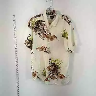GUESS Cream Tropical Tiger Print Men's XL Short Sleeve Button-Up Hawaiian Shirt • $33