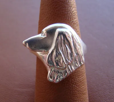 Sterling Silver Longhaired Dachshund Head Study Ring • $132