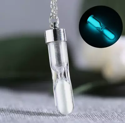 Steampunk Luminous Glow In The Dark Hourglass Pendant Locket Necklace Jewelry UK • $4.67