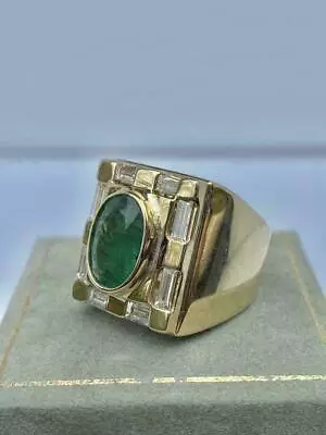 Vintage Men's 5.00ct Green Emerald & Sim Diamond Ring In 18K Yellow Gold Finish  • $96.85