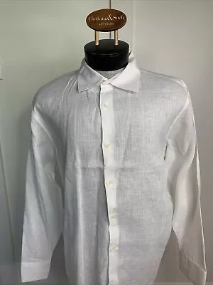 Calvin Klein Mens White Size L Long Sleeve Dress Shirt 100% Linen • $20.99