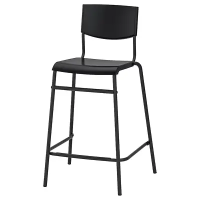 Ikea STIG High Bar Stool With Backrest Stackable Highchair Black 63cm • £29.89
