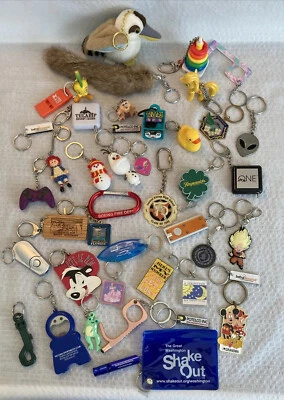 $22.50 • Buy Keychain Lot Of 44 Mixed Vintage & Modern Travel, Disney, Barbie, Etc.