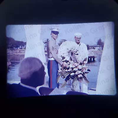 1962 Pearl Harbor Memorial Ceremony 35mm Film Slide Military Officer Wreath • $9.49
