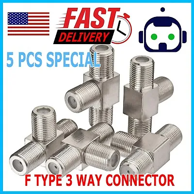 5-Pack F-Type Connector 3-Way Female/Jack To 2-Female/Jacks T-Splitter AV-A59-5 • $8.95