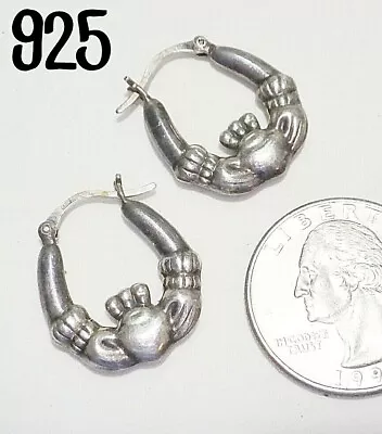 Vintage 925 Sterling Silver Hallmarked Irish Claddagh Pincatch Pierced Earrings • $26.38