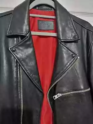 All Saints KODEY BIKER Leather Jacket LARGE • £135
