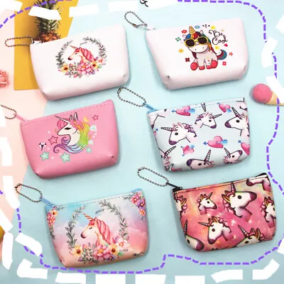 Rainbow Unicorn Flowers Canvas Coin Purse Girls Change Wallet Ladies Kids • £2.99