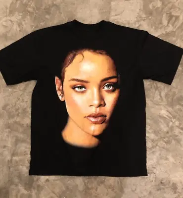 Rihanna Face T- Shirt Short Sleeve Cotton Black Women Men Size S To 5XL • $18.99