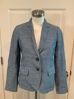 J. Crew Blue Chambray 100% Cotton Blazer W/ Double Button Closure Size 0 (US) • $34.50