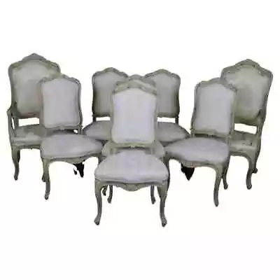 Set 8 Fine Carved Italian-Made Louis XV Style Paint Decorated Dining Chairs • $5495
