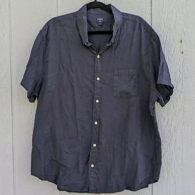 J. Crew 100% Linen Short Sleeve Button Up Casual Dress Shirt XXL Blue Beach • $27.99